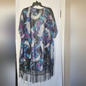 Catalina Womens Fringe Short Sleeve Swimsuit‎ Coverup Kimono